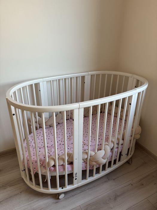 Łóżeczko Stokke Mini + rozszerzenie + 2 materace - STAN BDB