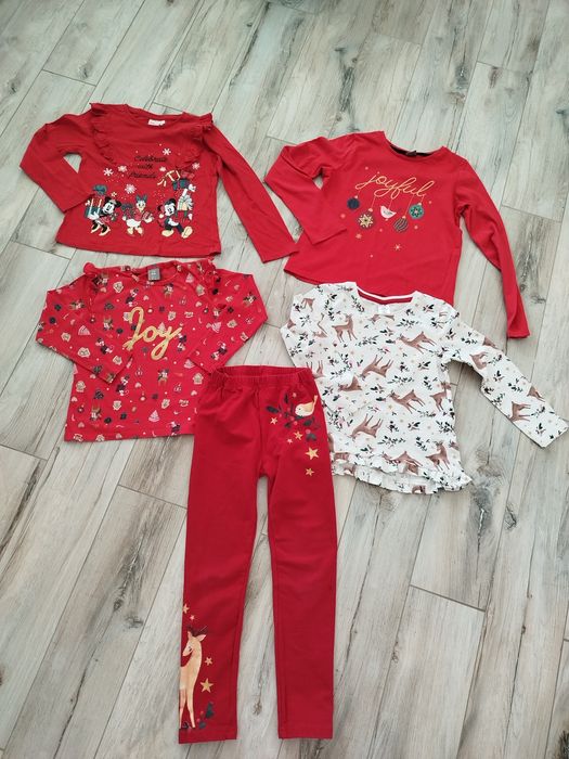 Świąteczne bluzki\koszulki i lekko ocieplane getry r. 122\134