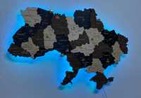 Деревянная карта Украины - Дерев'яна мапа України з підсвічуванням 3D