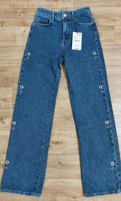 Сині прямі джинси з люверсами zara