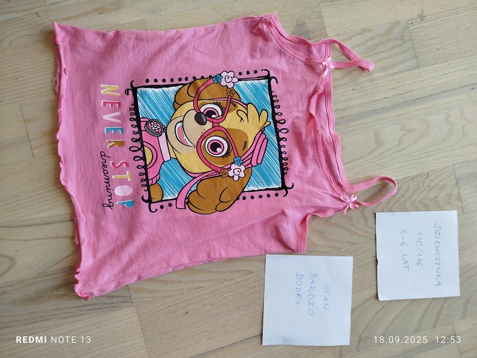 Różowa bawełniana koszulka bluzka bluzeczka na szelkach psi patrol sky