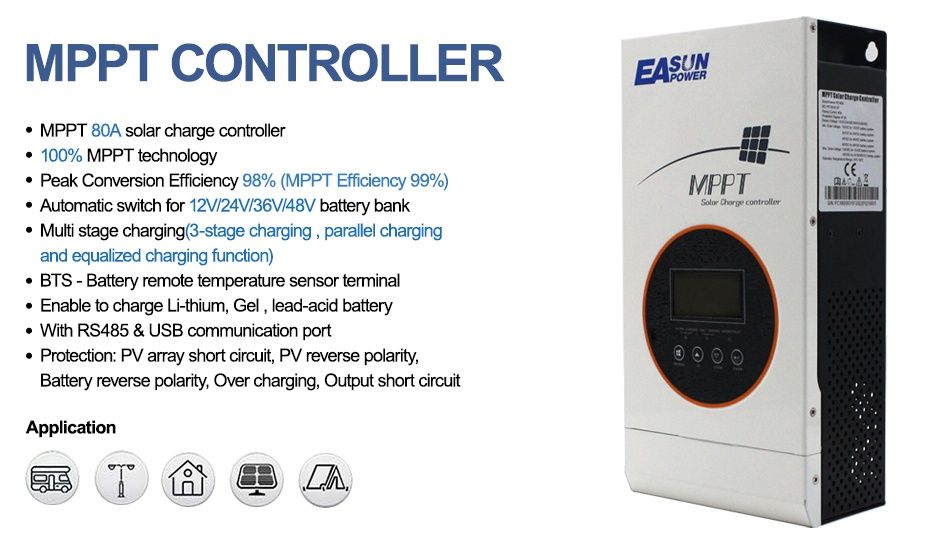 Regulator solarny MPPT Easun Icharger 80A dla U  PV 130V
