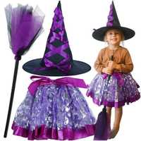 Kostium strój karnawałowy przebranie czarownica wiedźma 3 el fioletowy