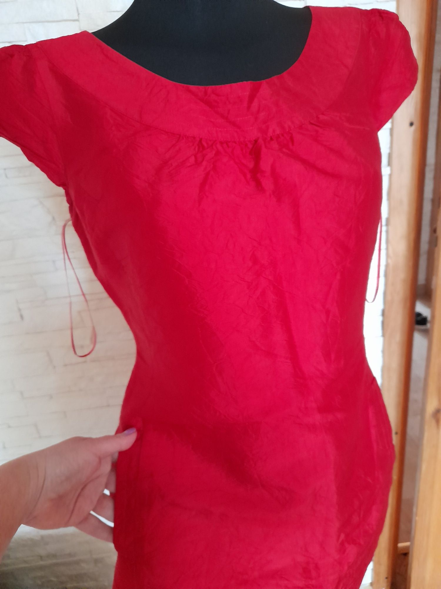 Czerwona elegancka sukienka Oasis 38/40 tunika z kieszeniami lato