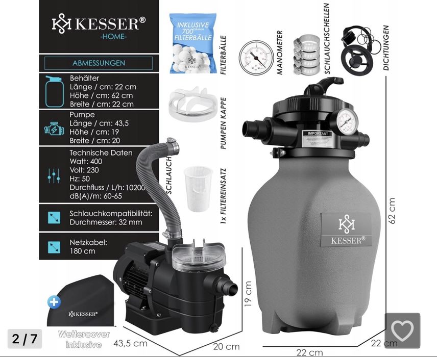 KESSER Filtr piaskowy + 700 g kulki filtrujące zastępują 25 kg piasku