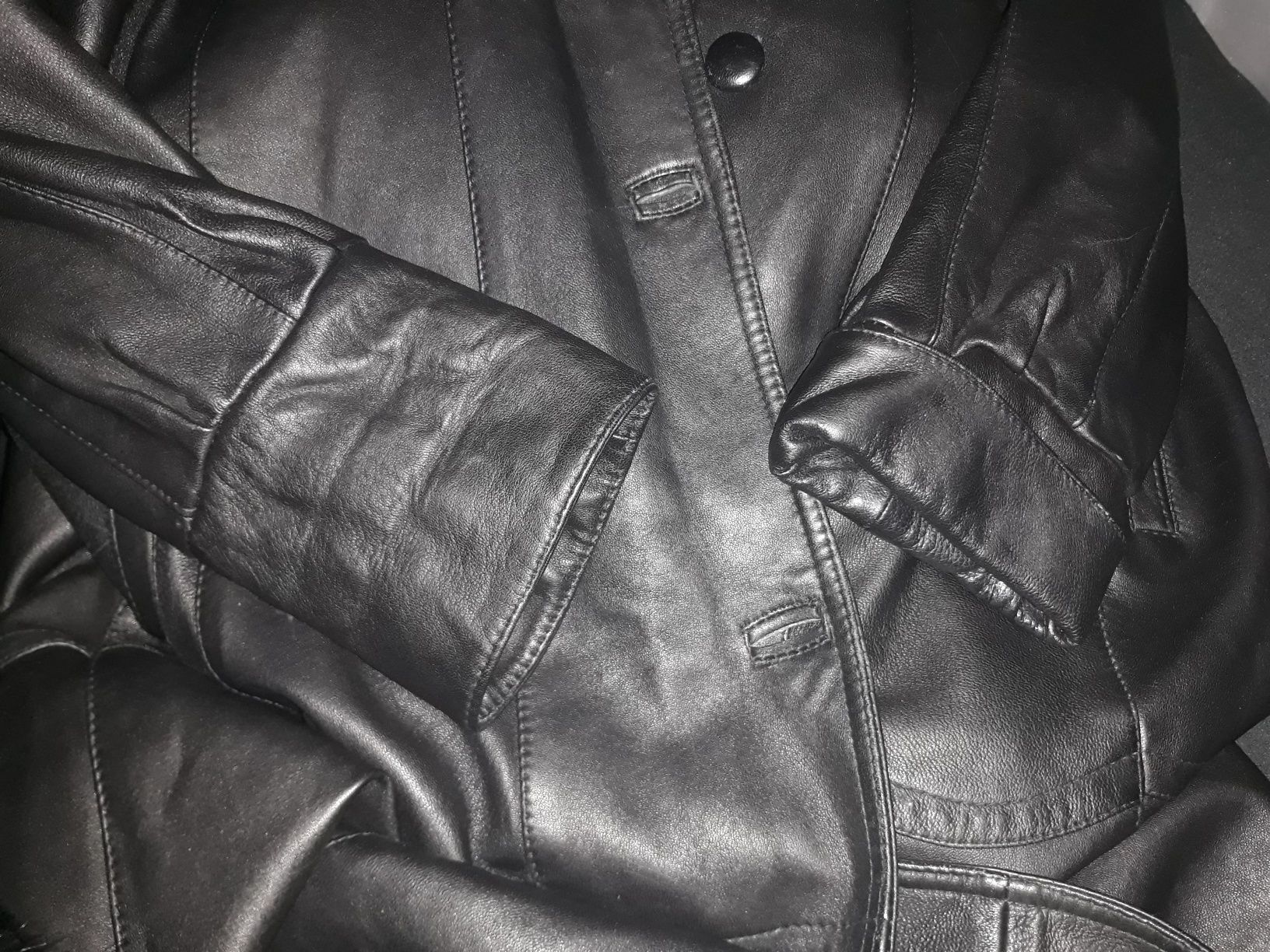 Czarny damski płaszcz ze skóry naturalnej XL/XXL, płaszcz skórzany