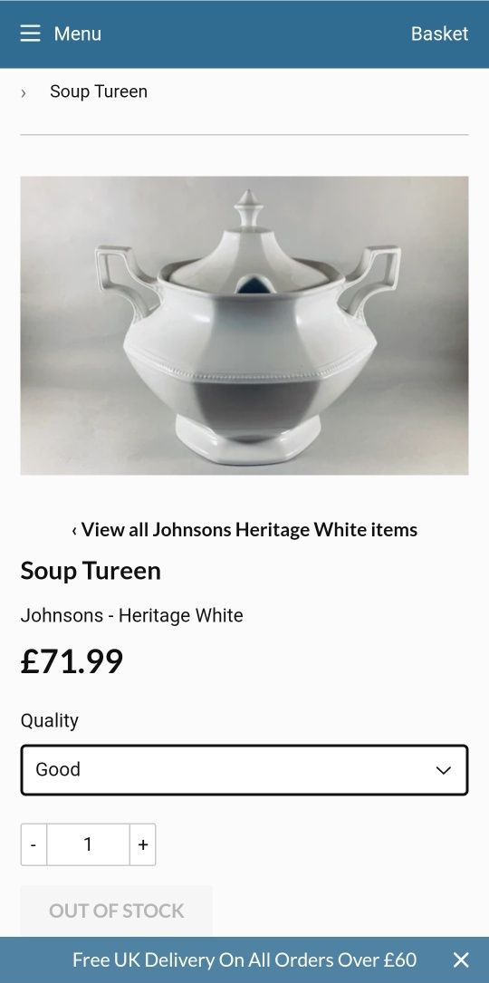 Waza do zupy Heritage angielska porcelana Johnson Brothers vintage