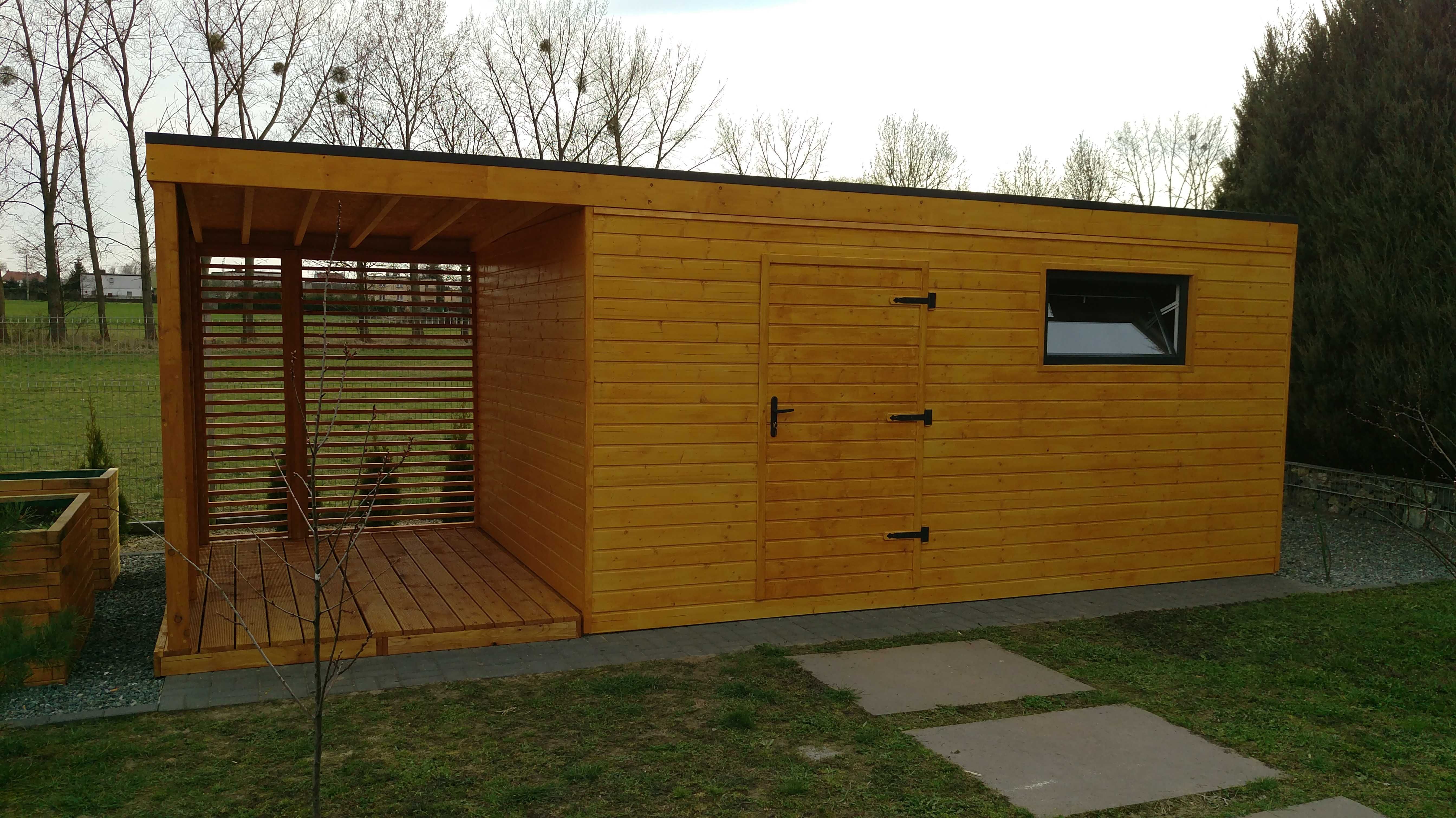 Domek narzędziowy - Alex 7 m x 3 m z drewutnia i podłogą