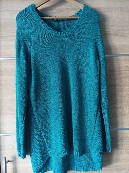 Turkusowy dziergany sweter uniwersalny oversize