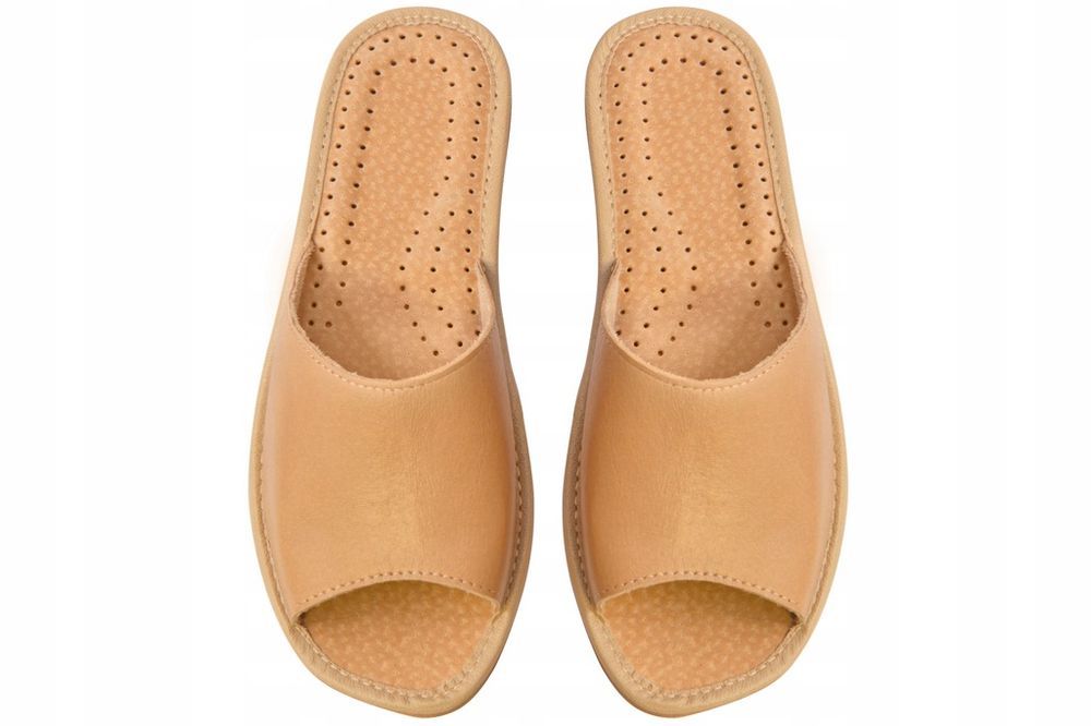 Kapcie Damskie SKÓRA NATURALNA Pantofle Wygodne POLSKIE na KOTURNIE