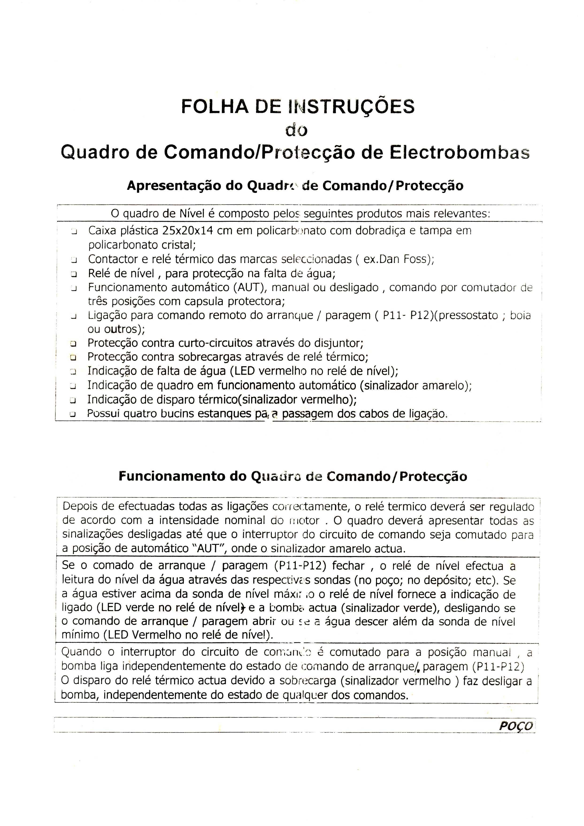 Quadro Eletrico de Nivel com SONDAS - Controlo Bombas Furos Depositos