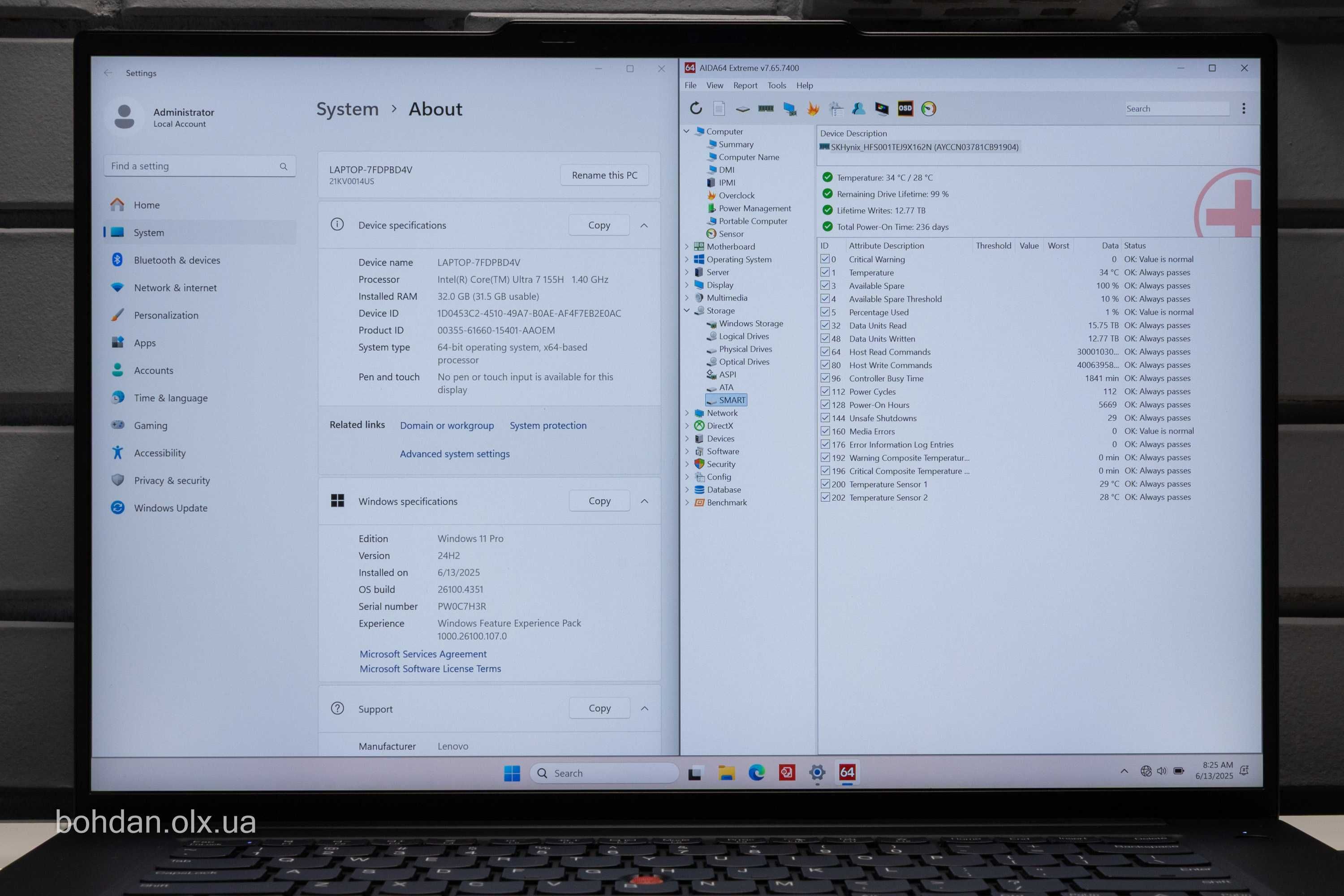 Lenovo ThinkPad P1 Gen 7 WQXGA-165Hz 155H RTX 2000 Ada 32GB 1TB W11Pro