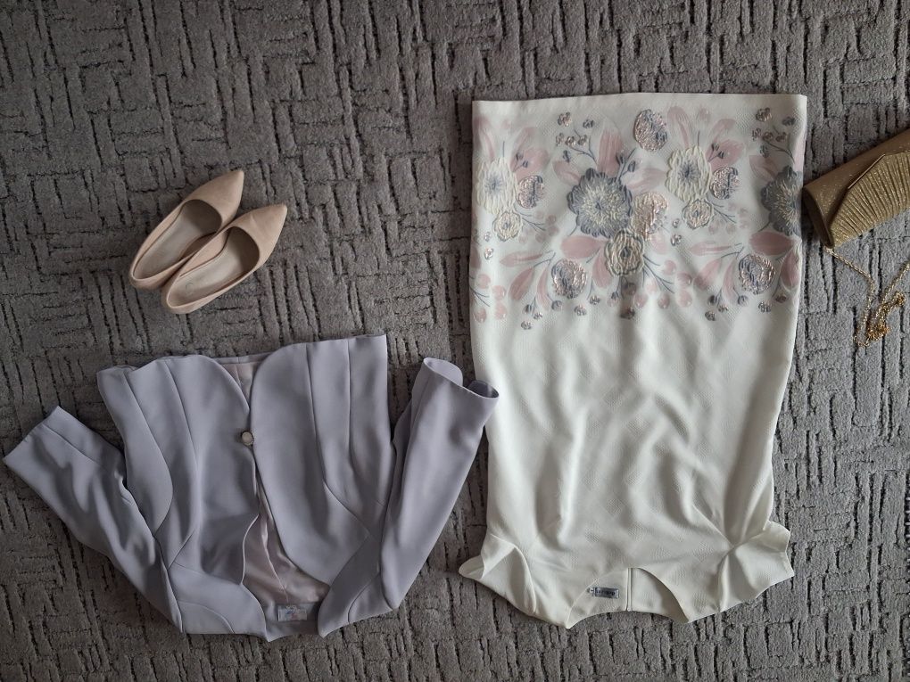 Elegancka Sukienka koktajlowa + BOLERKO rozm. 48 stan Bardzo Dobry