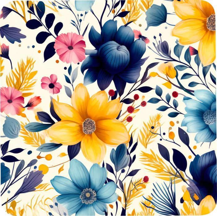 Zestaw Podkładek pod kubek 4 sztuki nadruk kolorowe Kwiatki