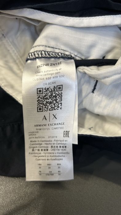 Штани Armani Exchange Slim Chino 8NZP46 ZNT3Z Navy р.30 оригінал