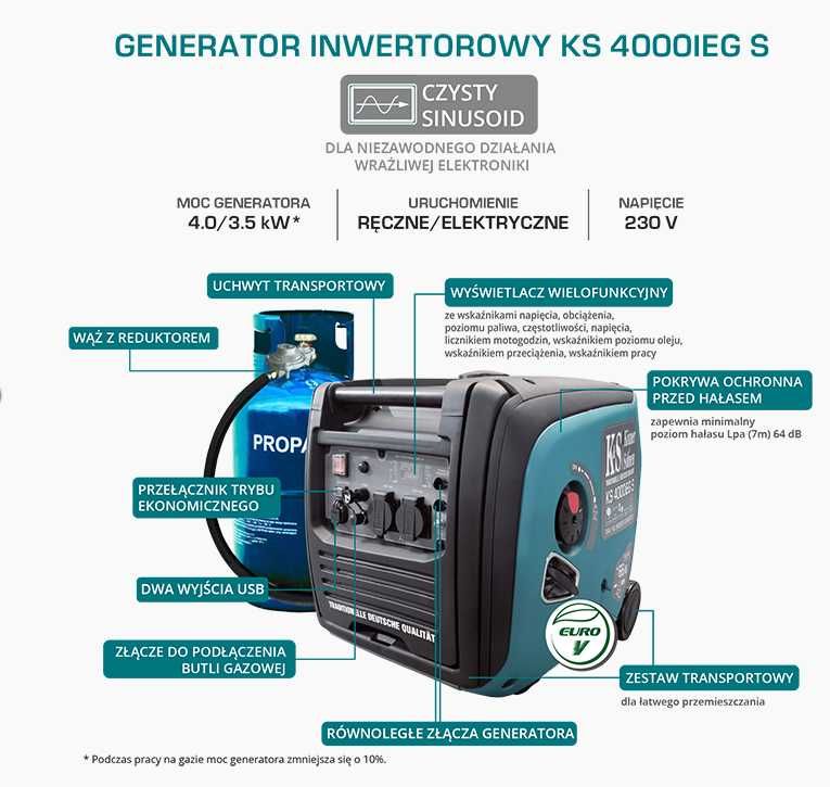 Agregat prądotwórczy KS INWERTEROWY BENZYNA/LPG niemiecki KONNER 4kW