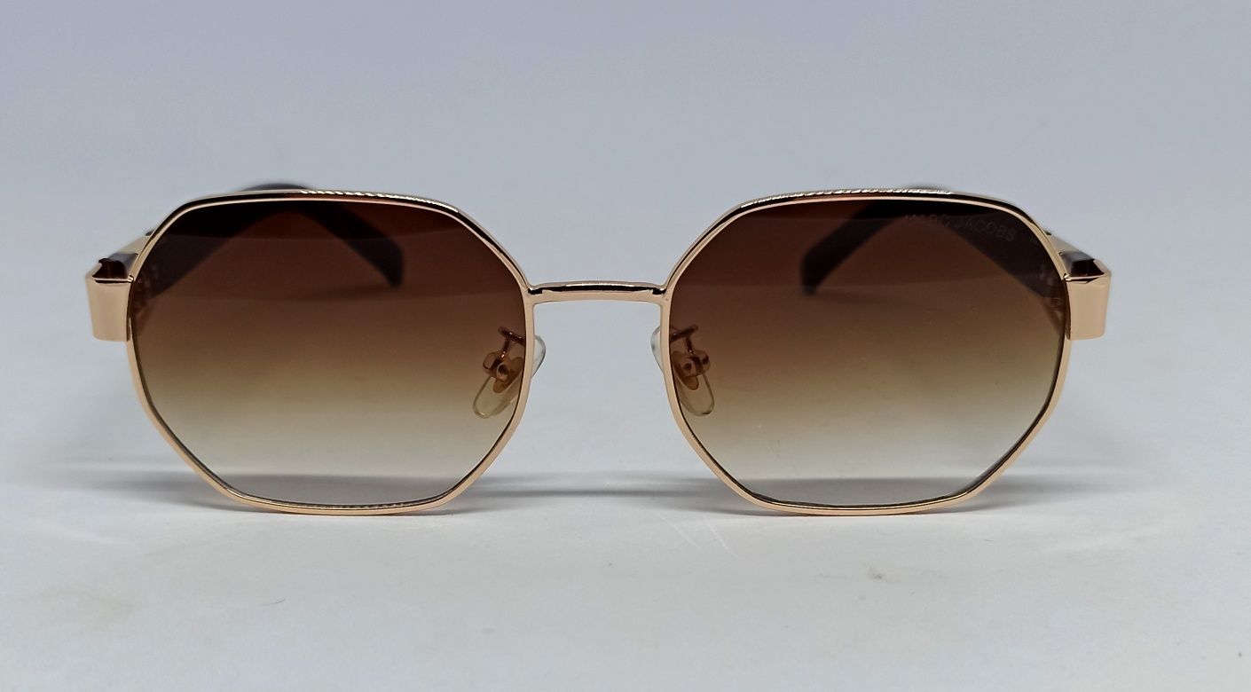 Женские брендовые очки восьмигранник коричн градиент в золотом металле