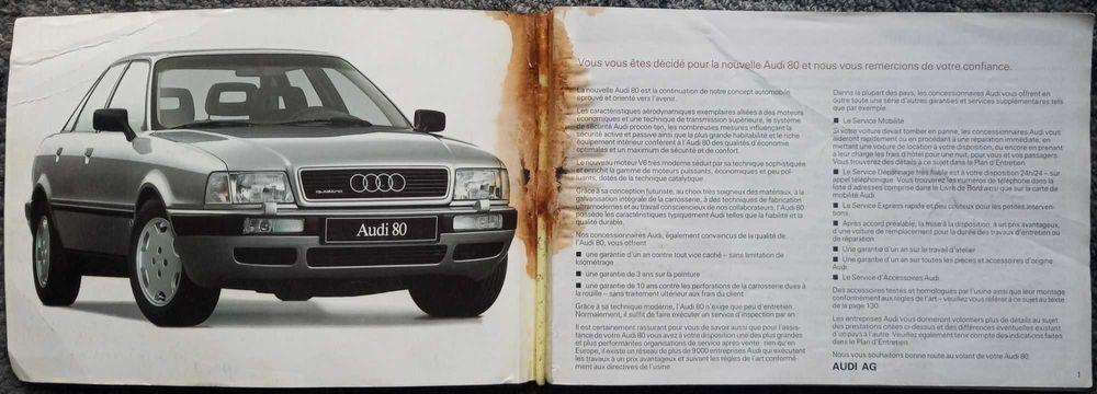 Instrukcja obsługi samochodu Audi 80 w języku francuskim, 1991 r.