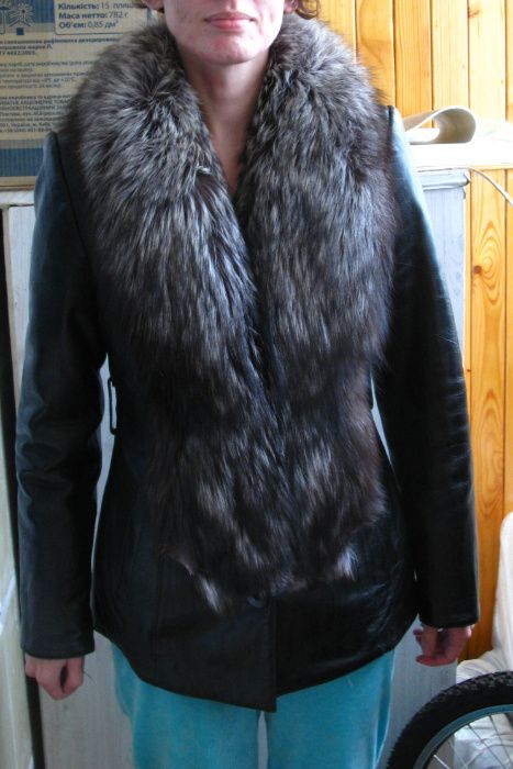 Натуральная Чернобурка Кожанная куртка утепленная мех кролика курточка
