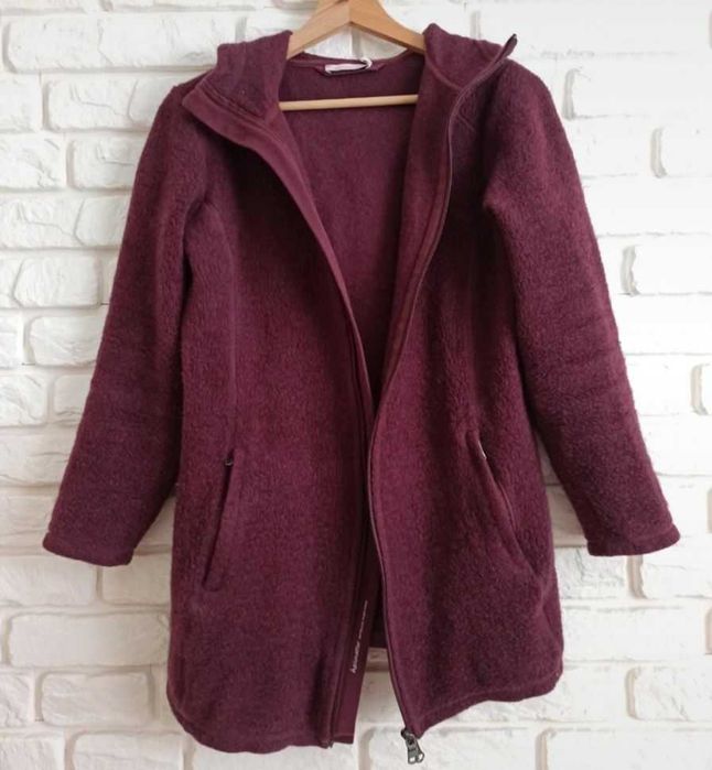 Cieplutki bordowy sweter z kapturkiem - 100% wełna