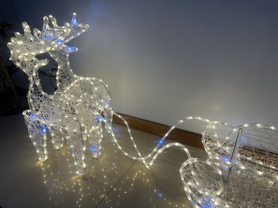 Renifery z saniami led zaprzęg flash świąteczne śliczne 150cm