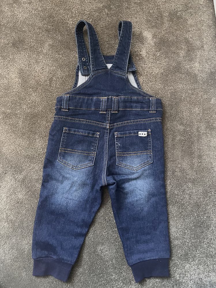 Ogrodniczki niemowlęce jeansowe 80 denim spodnie z szelkami