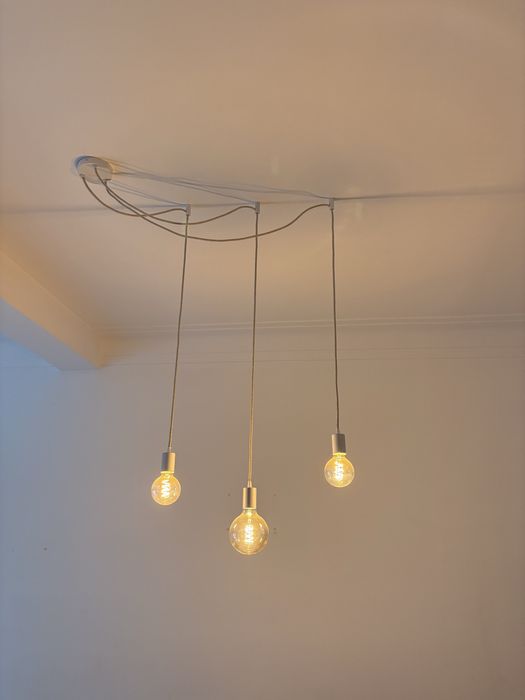 Candeeiro 3 lâmpada led espiral globo cabo juta. Light Store