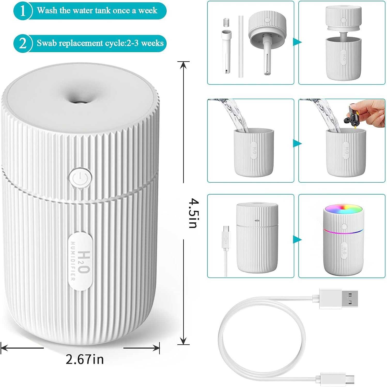 Kolorowy Nawilżacz Powietrza MINI USB 2 Tryby Automatyczne Wyłączanie