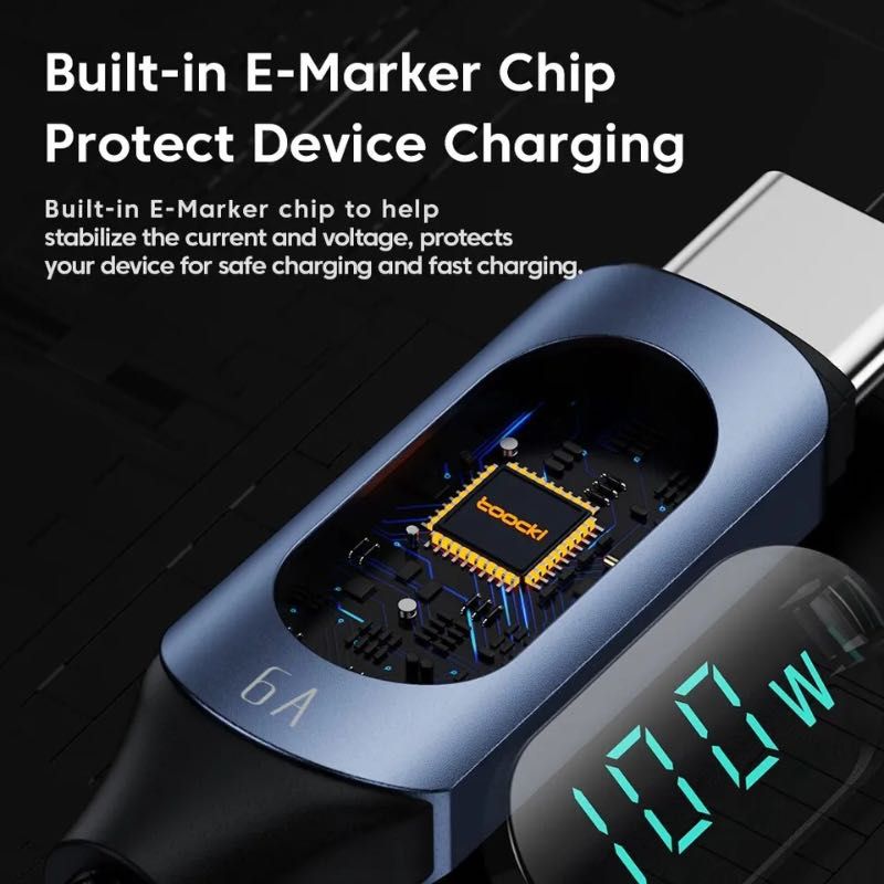 Kabel Szybkiego Ładowania USB-C 100W Przewód 2m Toocki Wyświetlacz LED