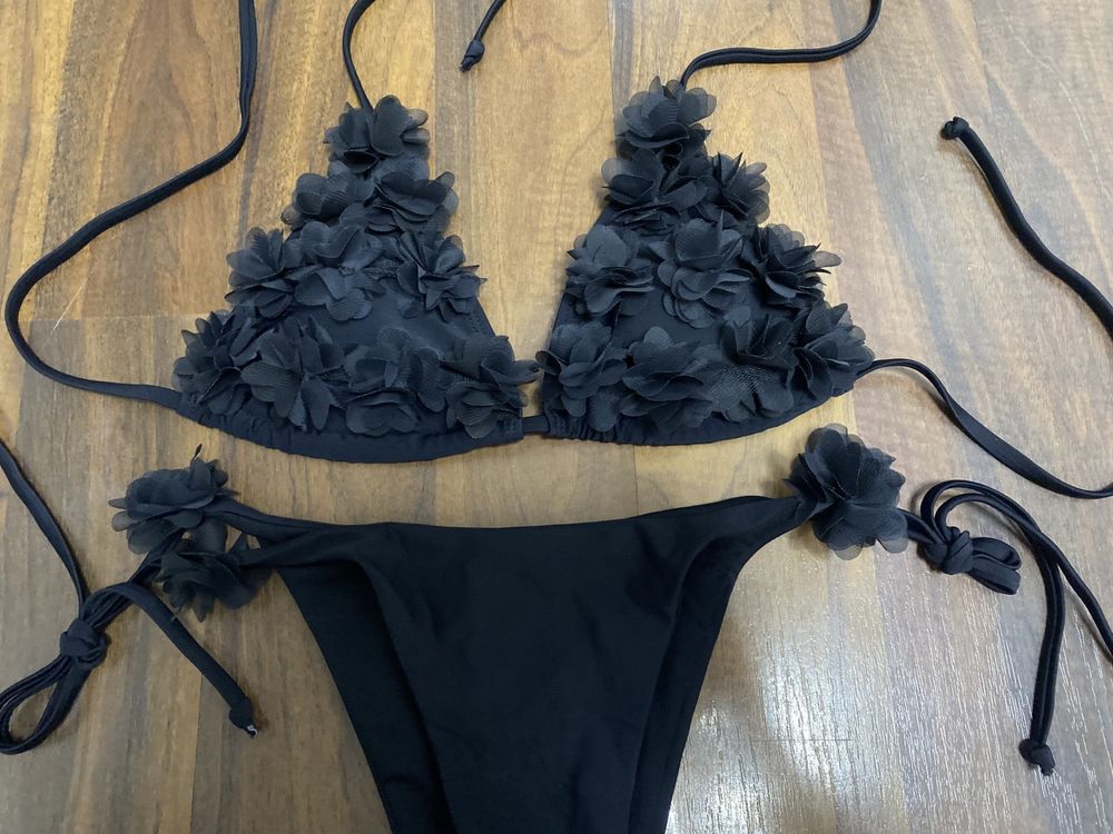 Bikini czarne seksowne z kwiatami m nowe