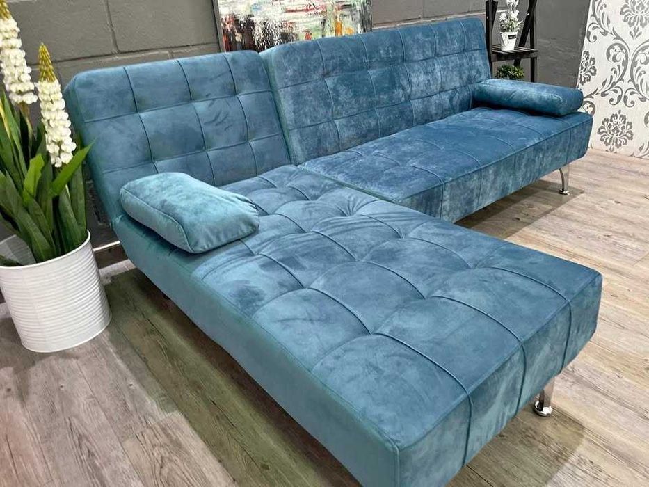 sofacama azul veludo novo envio gratis