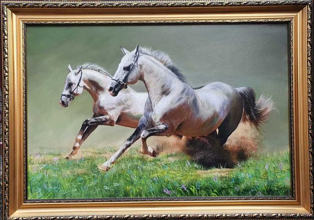 Картина маслом "Бегущие лошади". Возможен торг!