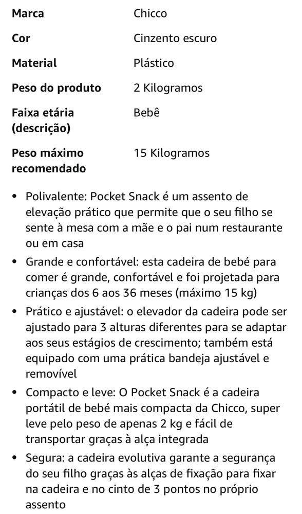 Cadeira alimentação Chicco