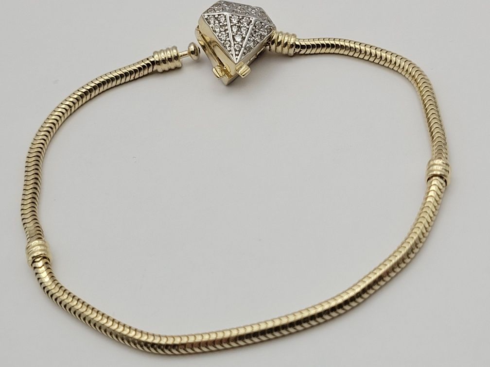 Nowa Złota bransoletka złoto próby 585, charmsy diament cyrkonie
