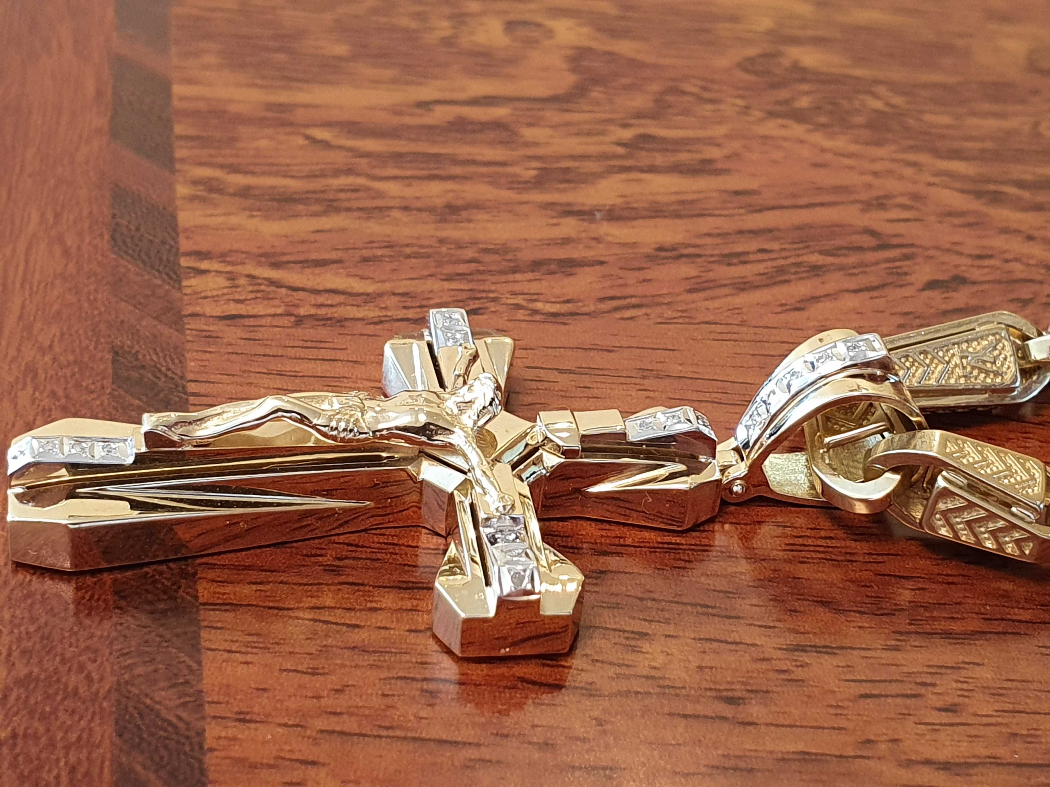 Złoty Łańcuch-130gr+KRZYŻ Z DIAMENTAMI-30szt-Złoty łańcuszek męski 585