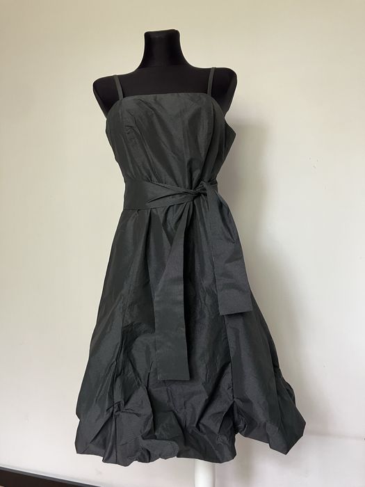 Elegancka stalowo czarna sukienka na wesele, bombka, rozmiar 38