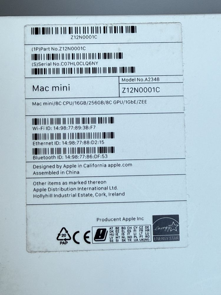 Komputer Mac Mini z procesorem M1 A2348