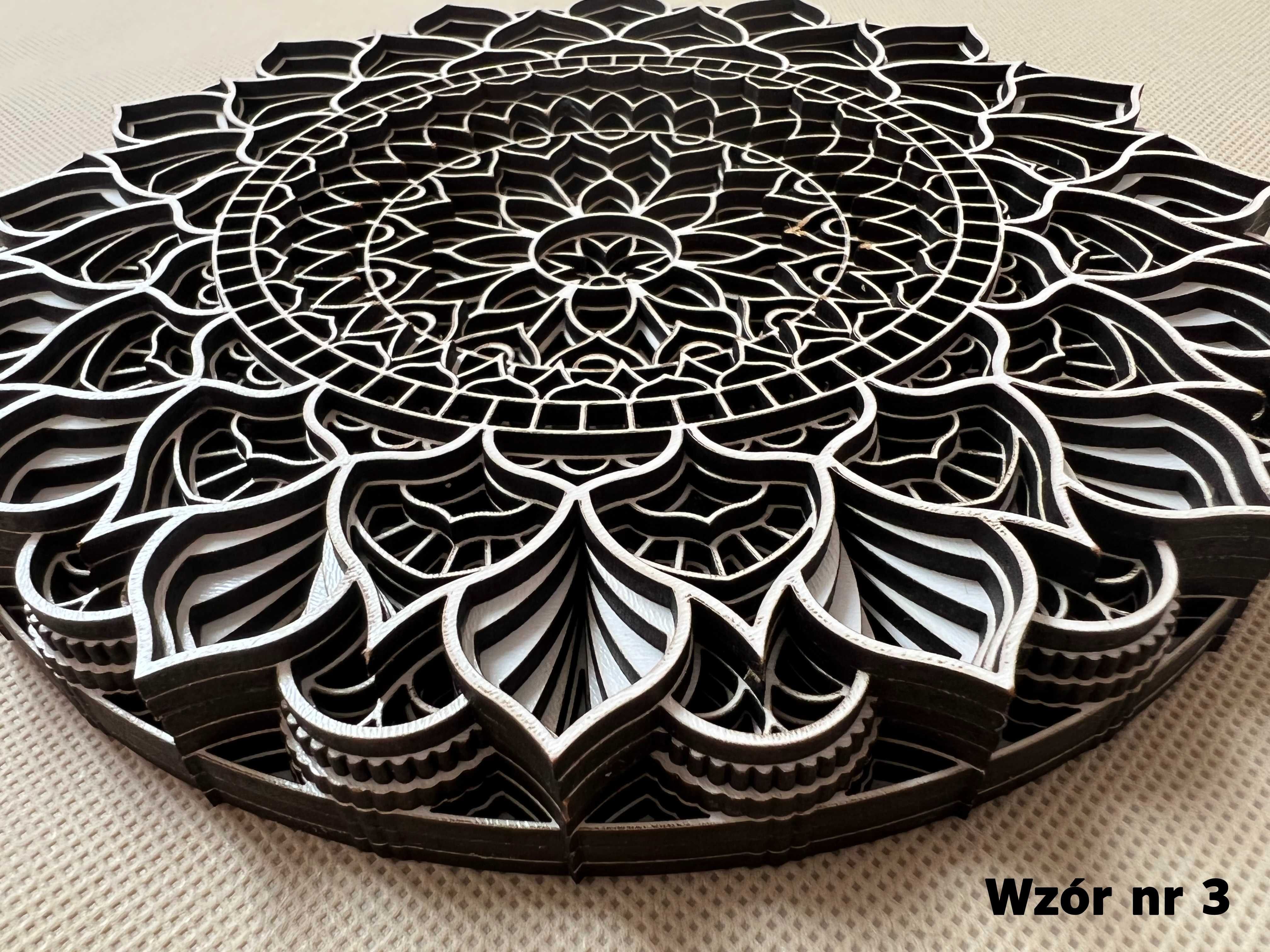 Mandala drewniana BIAŁA warstwowa OZDOBA ŚCIENNA trójwymiarowa 3D eco
