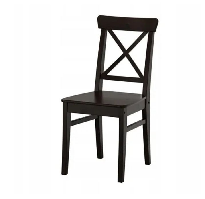 Ikea Ingolf krzeslo z oparciem brązowoczarne lite drewno 2 sztuki