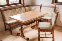 Narożnik ławka drewno kanapa narożna + stół komplet