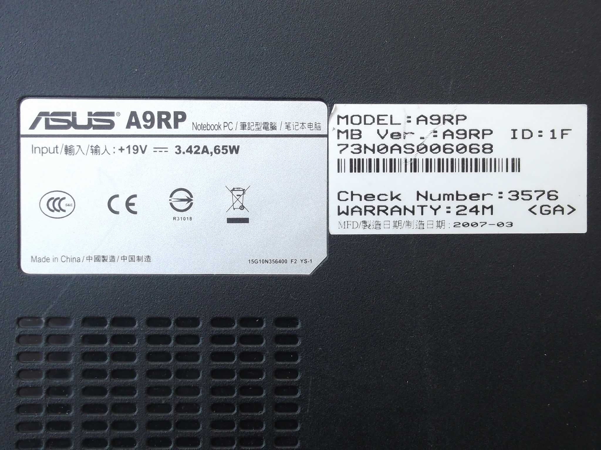 Ноутбук Asus A9RP на запчасти.