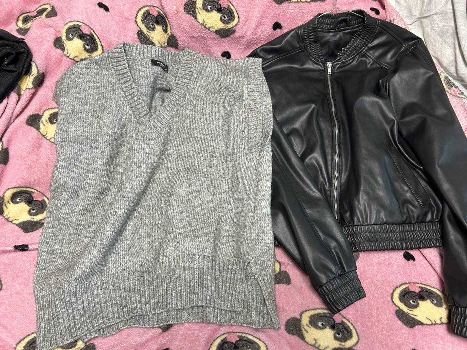 Ціна за все! Кожаний жакет та безрукавка вʼязана тренд