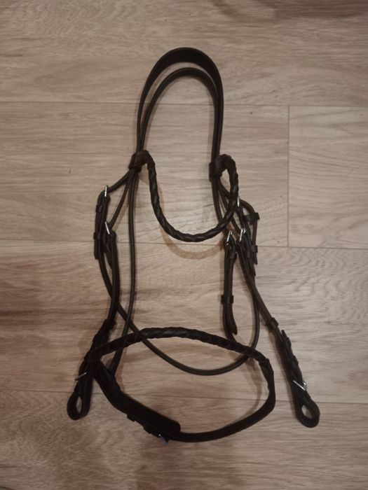 Ogłowie skórzane czarne zaplatane cob