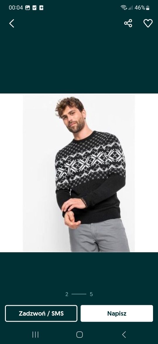 Nowy sweter męski norweski wzorzysty ciepły zimowy 36/38