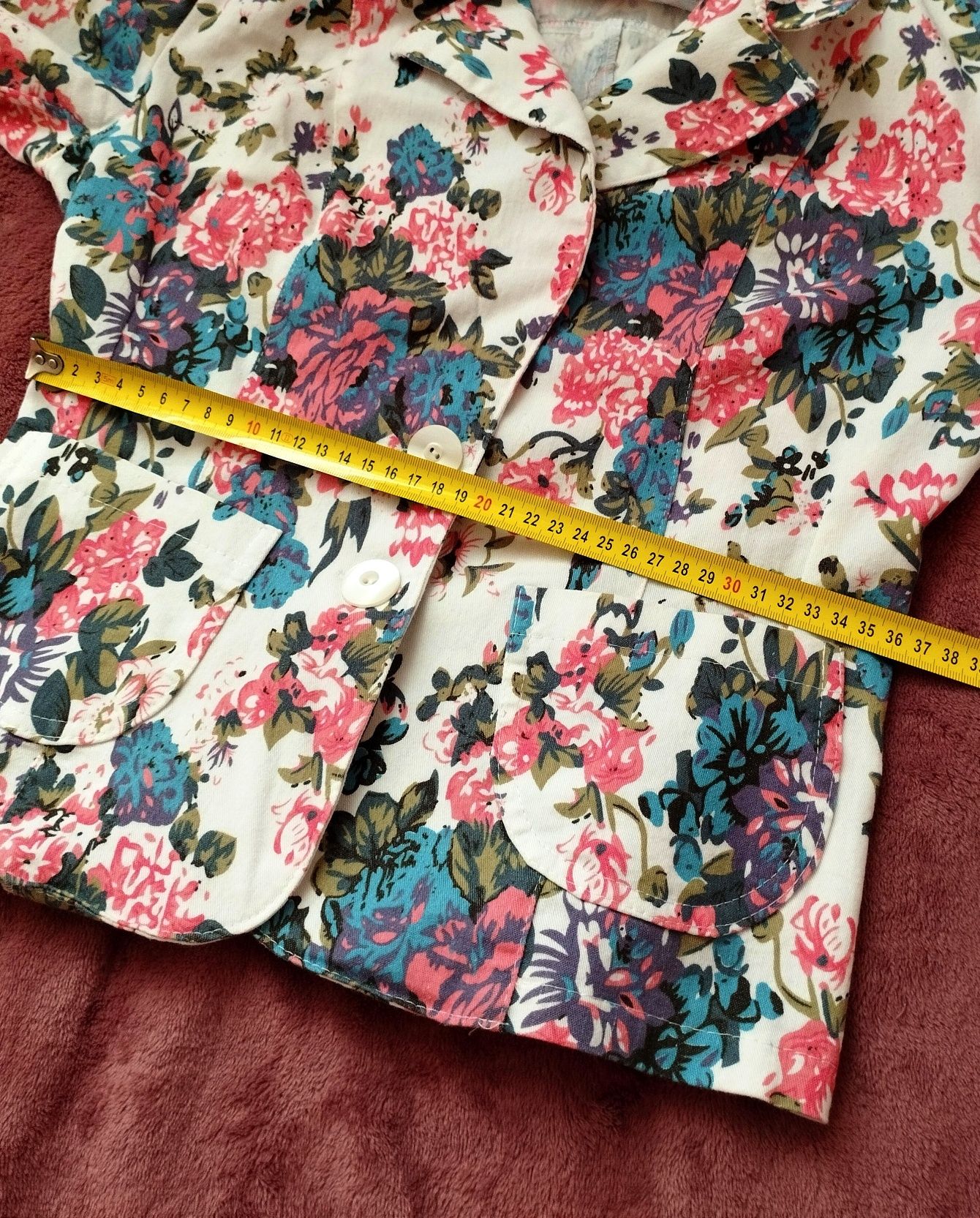 Elegancki żakiet narzutka w kwiaty Vintage