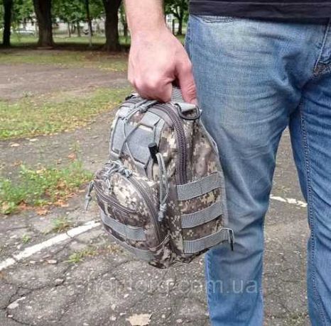 Тактический однолямочный рюкзак городская сумка пиксель светлый