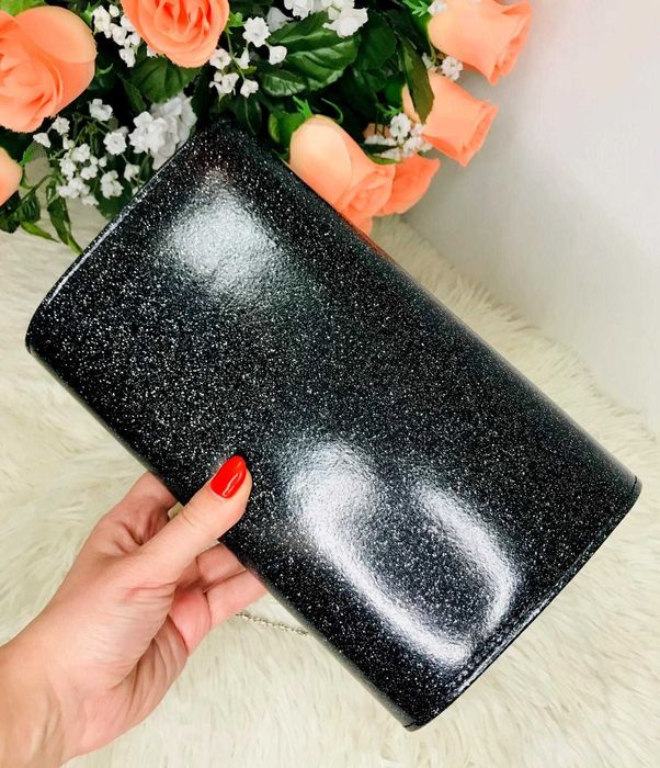 Torebka damska wieczorowa wizytowa kopertówka lakierowana czarna