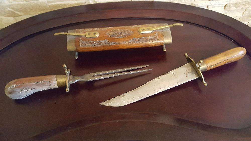 Nóż i szpikulec w drewnianej pochwie z Indii dla myśliwego