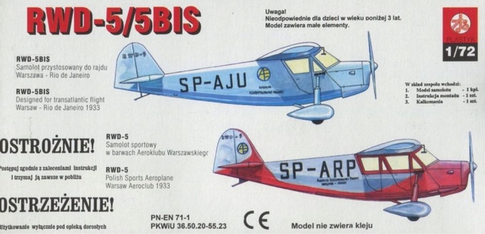 Samolot model do sklejania RWD-5/5 Bis 1:72 ZTS Plastyk S005