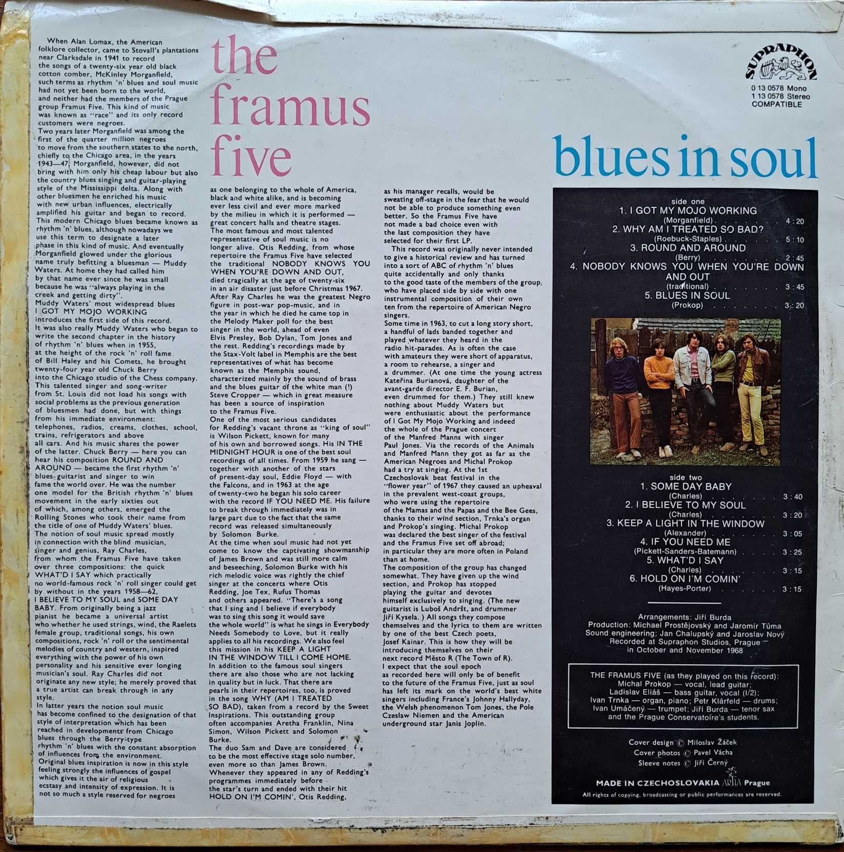 Płyta winylowa Blues In Soul Zespołu The Framus Five 1971 PRL